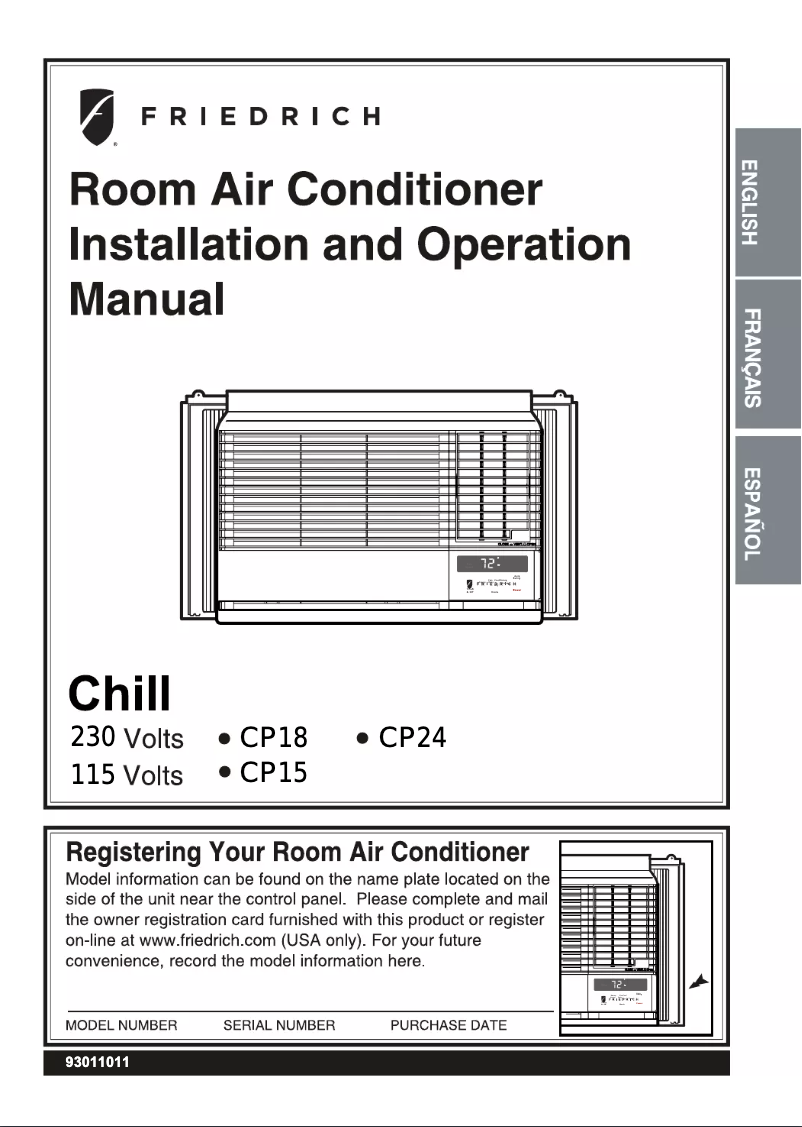 Page 1 de la notice Guide d'installation Friedrich Chill CP15G10B
