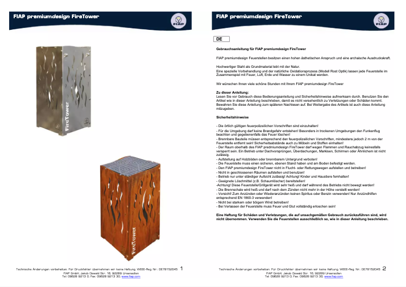 Image de la première page du manuel de l'appareil FireTower