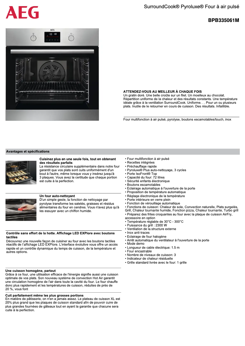 Página 1 del manual Ficha técnica AEG BPB335061M