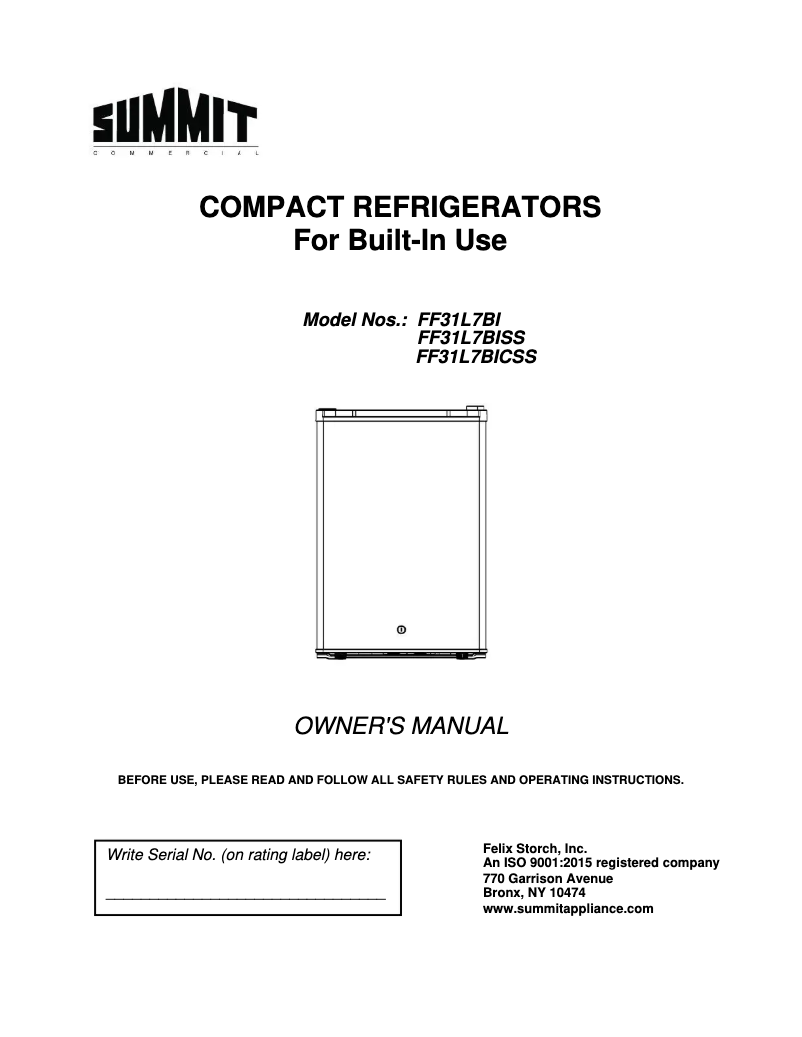 Page 1 de la notice Manuel utilisateur Summit FF31L7BI