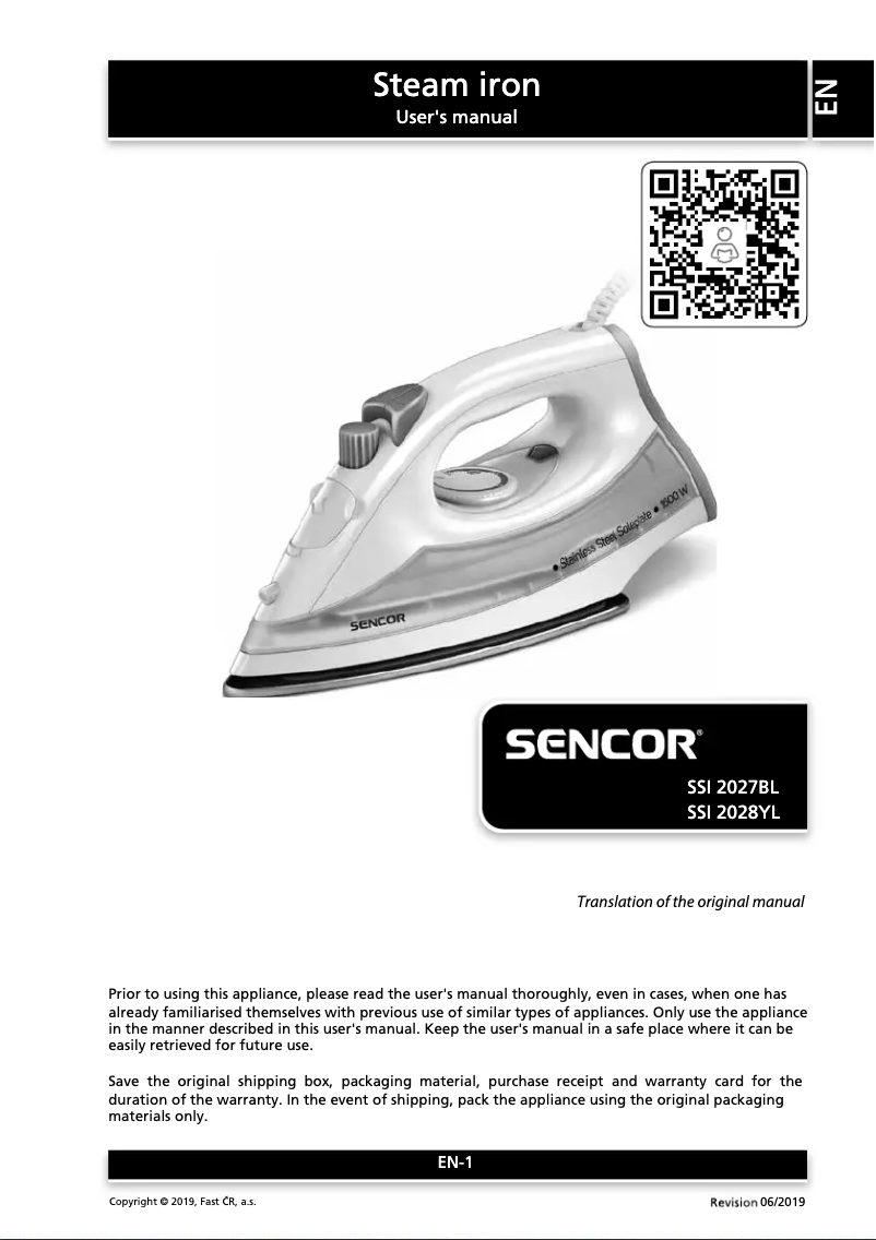 Page 1 de la notice Manuel utilisateur Sencor SSI 2027BL