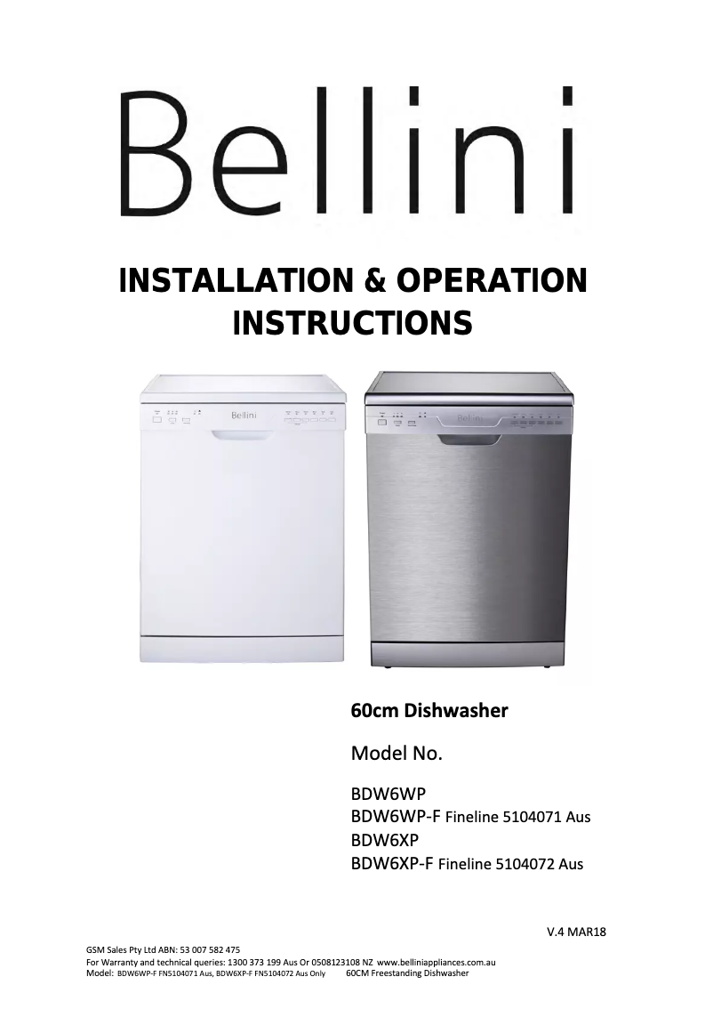 Page 1 de la notice Manuel utilisateur Bellini BDW6XP