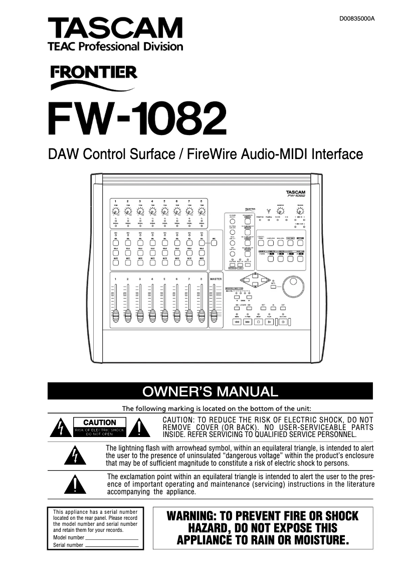 Page n°1 - Manuel utilisateur Tascam FW-1082