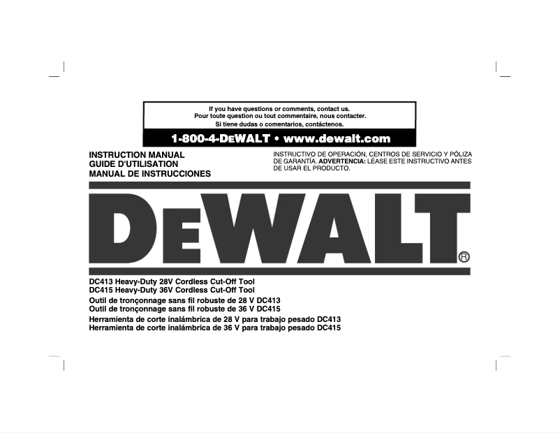Page 1 de la notice Manuel utilisateur DeWalt DC413KL