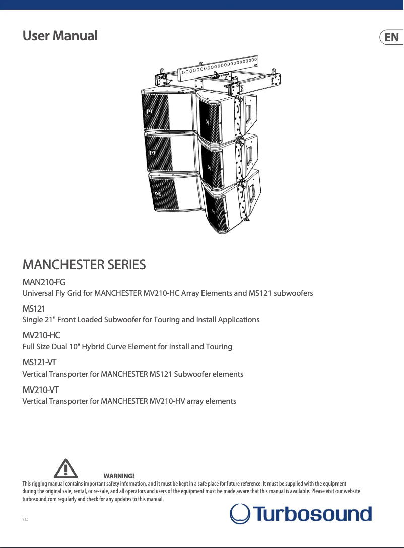 Page n°1 - Manuel utilisateur Turbosound MV210-VT