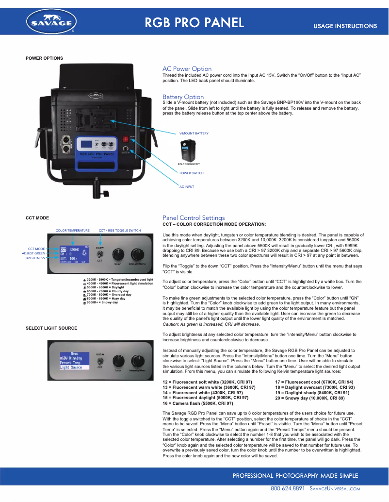 Page n°1 - Manuel utilisateur Savage RGB-100P