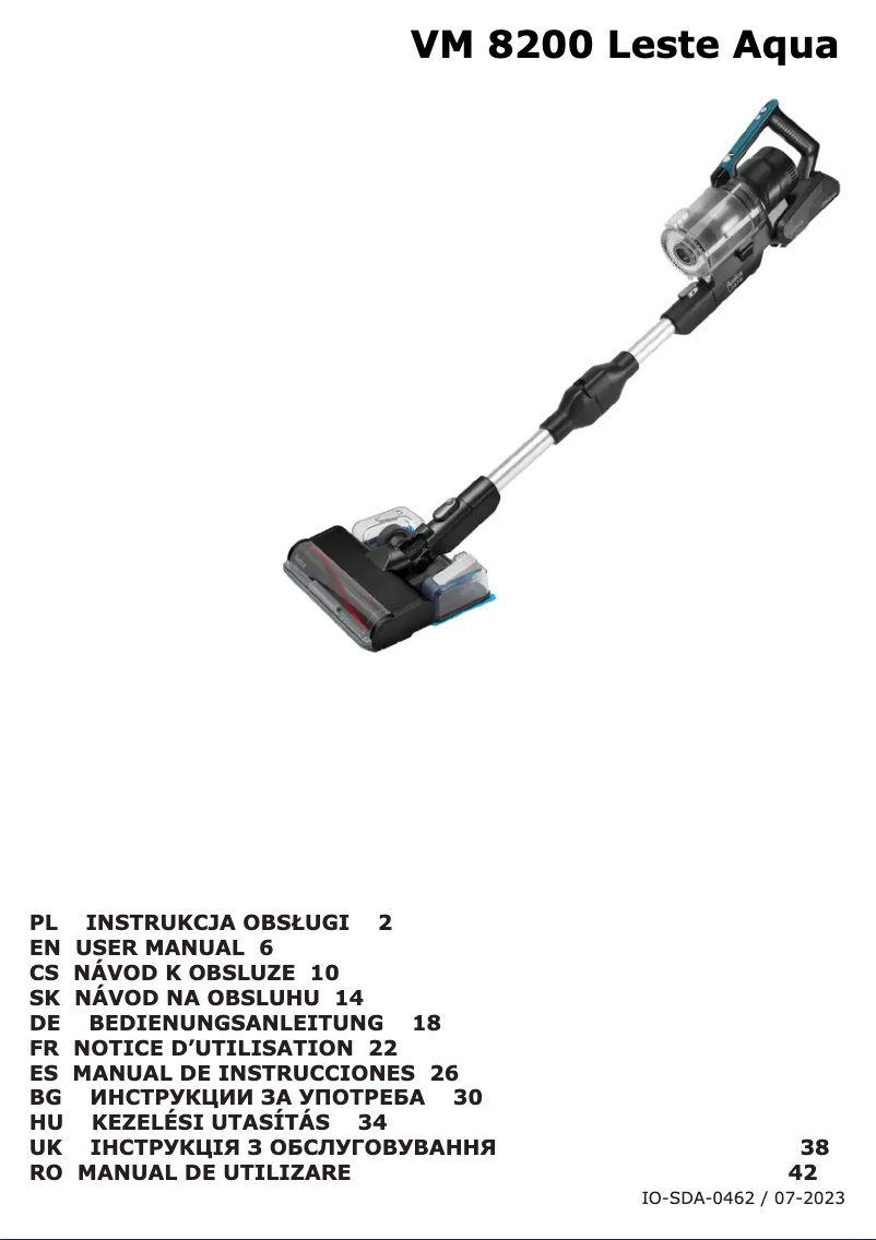 Page n°1 - Manuel utilisateur Amica Aqua Leste VM 8200