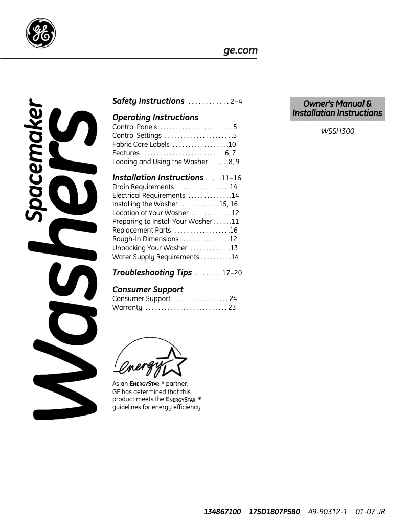 Image de la première page du manuel de l'appareil WSSH300GWW