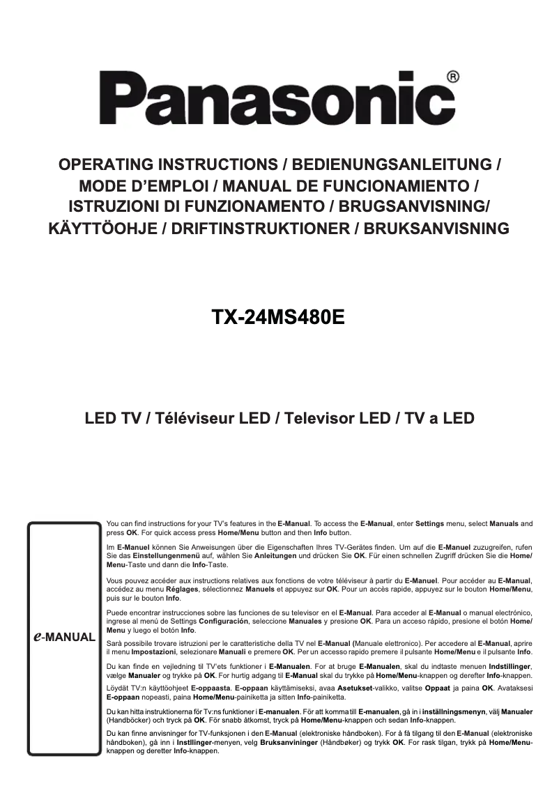Page 1 de la notice Guide de démarrage rapide Panasonic TX-24MS480E