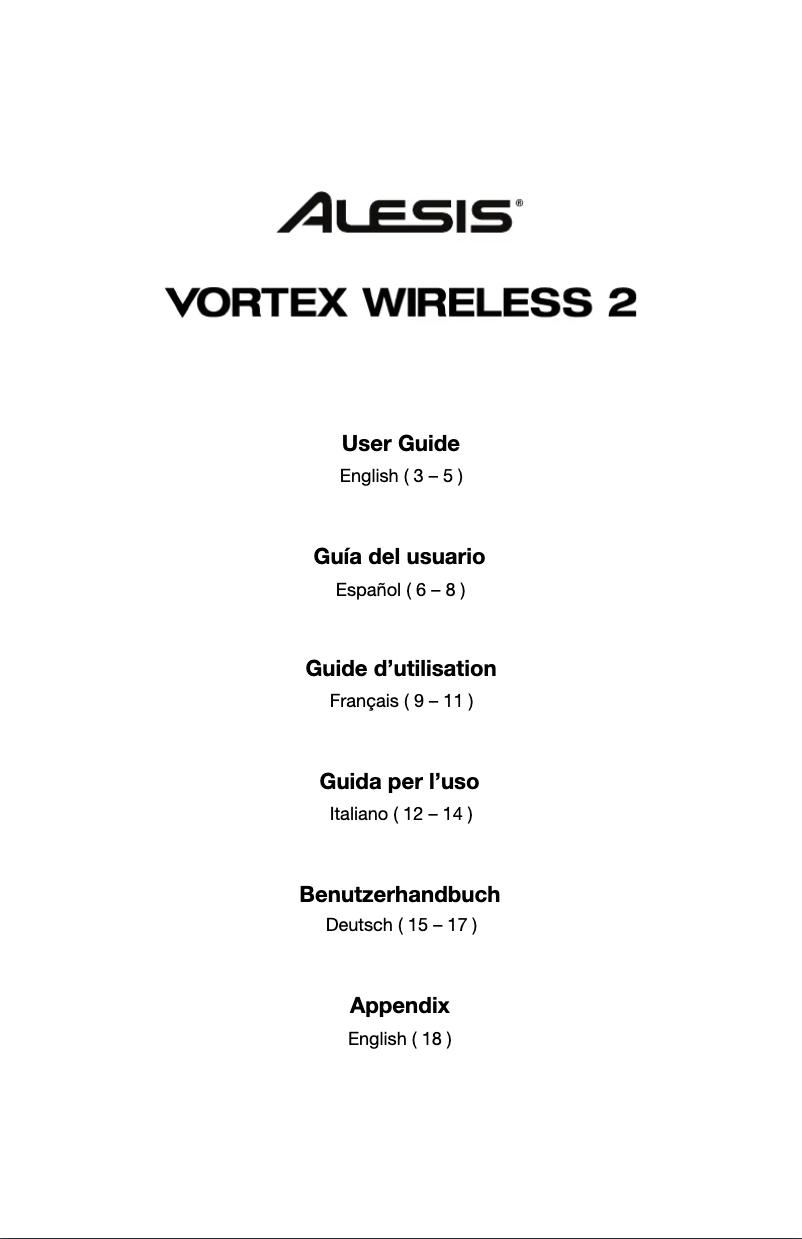 Page 1 de la notice Manuel utilisateur Alesis Vortex Wireless 2