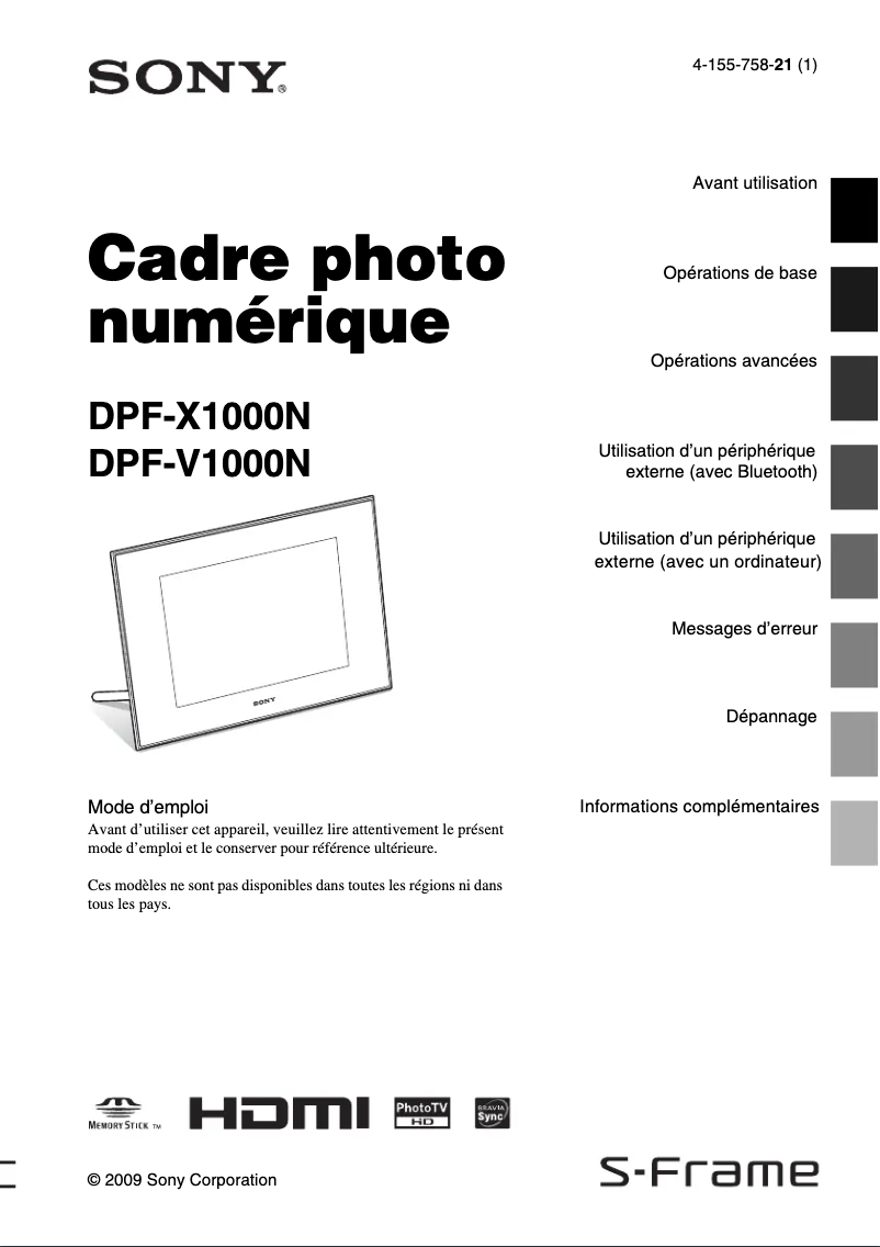 Page 1 de la notice Manuel utilisateur Sony DPF-X1000N