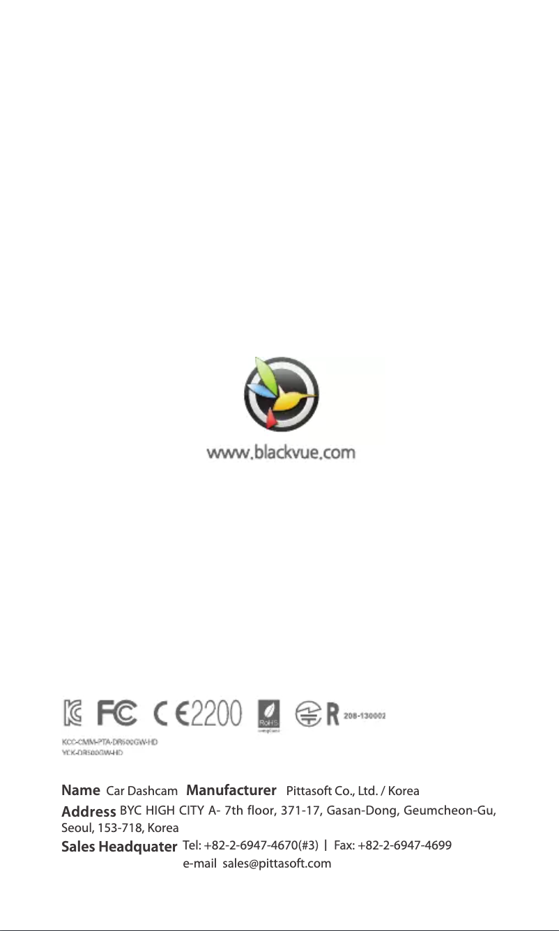 Page n°1 - Manuel utilisateur Pittasoft BlackVue DR500GW-HD