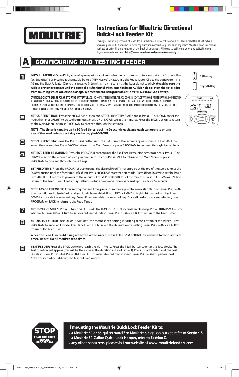 Page 1 de la notice Manuel utilisateur Moultrie Quick-Lock Feeder Kit