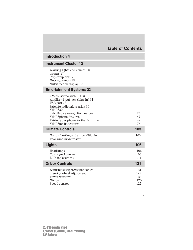 Image de la première page du manuel de l'appareil Fiesta (2010)