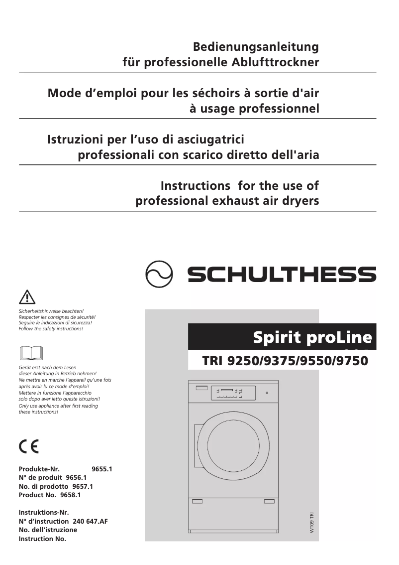 Page 1 de la notice Manuel utilisateur Schulthess Spirit proLine TRI 9375
