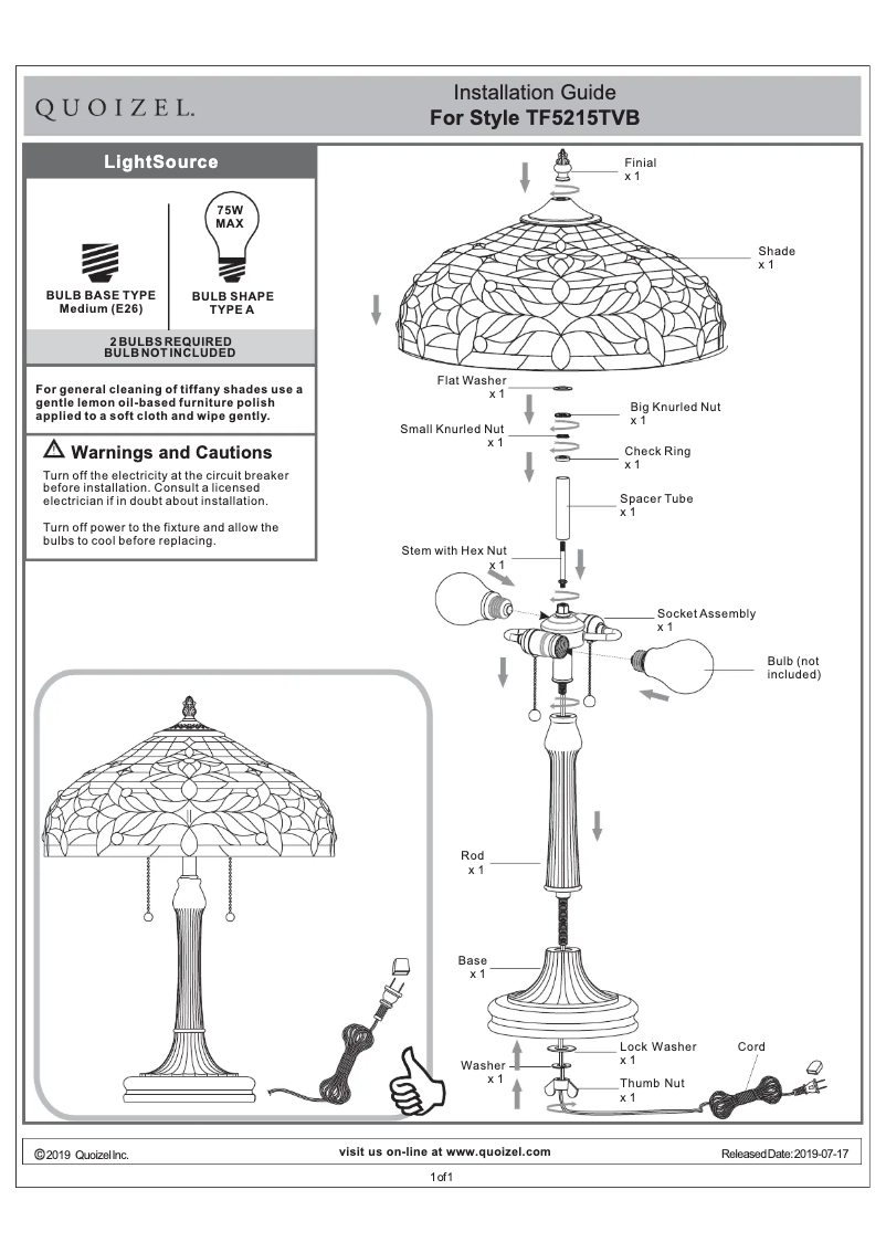 Image de la première page du manuel de l'appareil Quinn TF5215TVB
