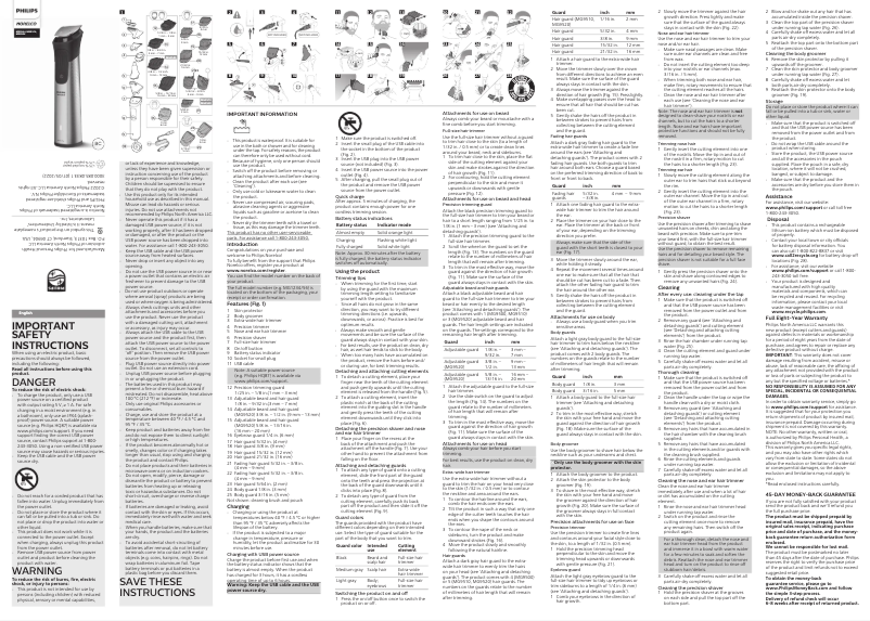 Image de la première page du manuel de l'appareil Norelco MG9520