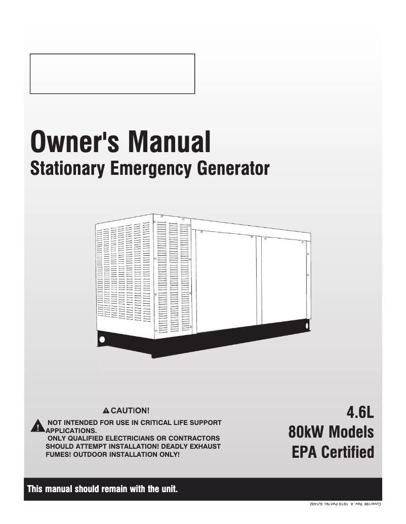 Page 1 de la notice Manuel utilisateur Generac QT08046JVAX