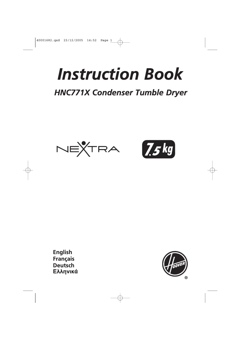 Page n°1 - Manuel utilisateur Hoover HNC 771 X-SY