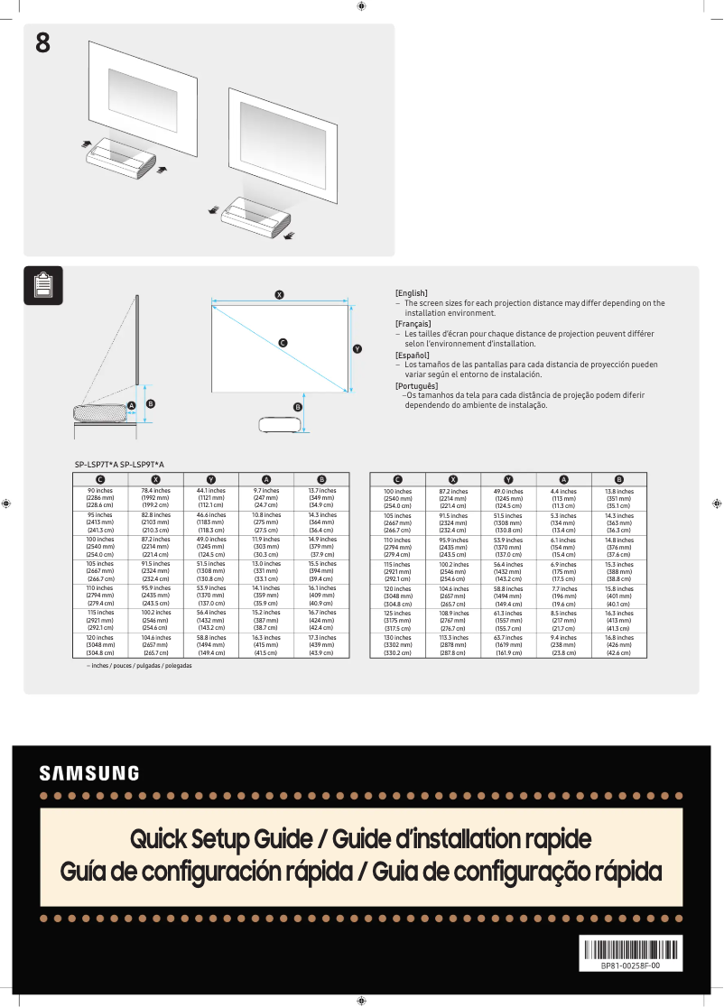 Page 1 de la notice Guide d'installation Samsung SP-LSP9TGA