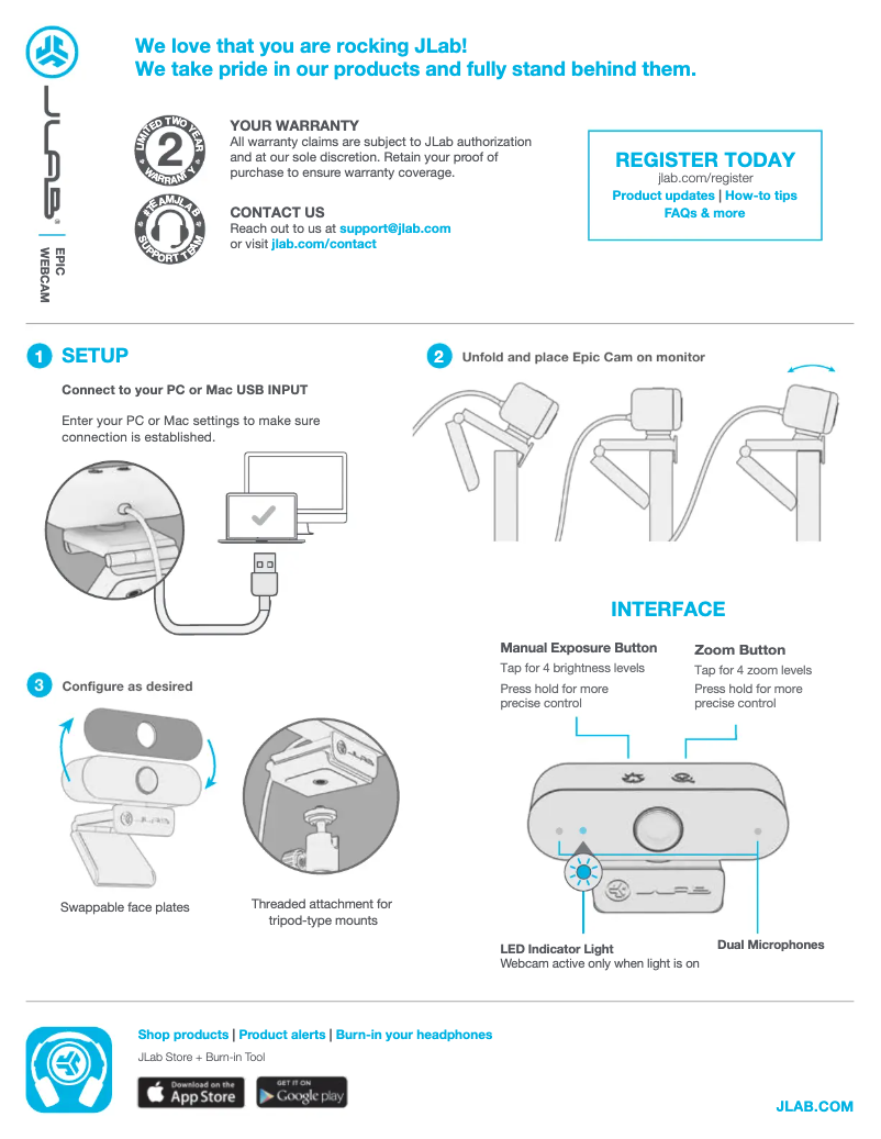 Page n°1 - Manuel utilisateur JLab Epic Webcam