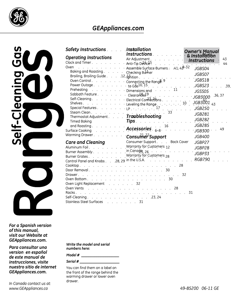 Image de la première page du manuel de l'appareil JGBS23DETCC