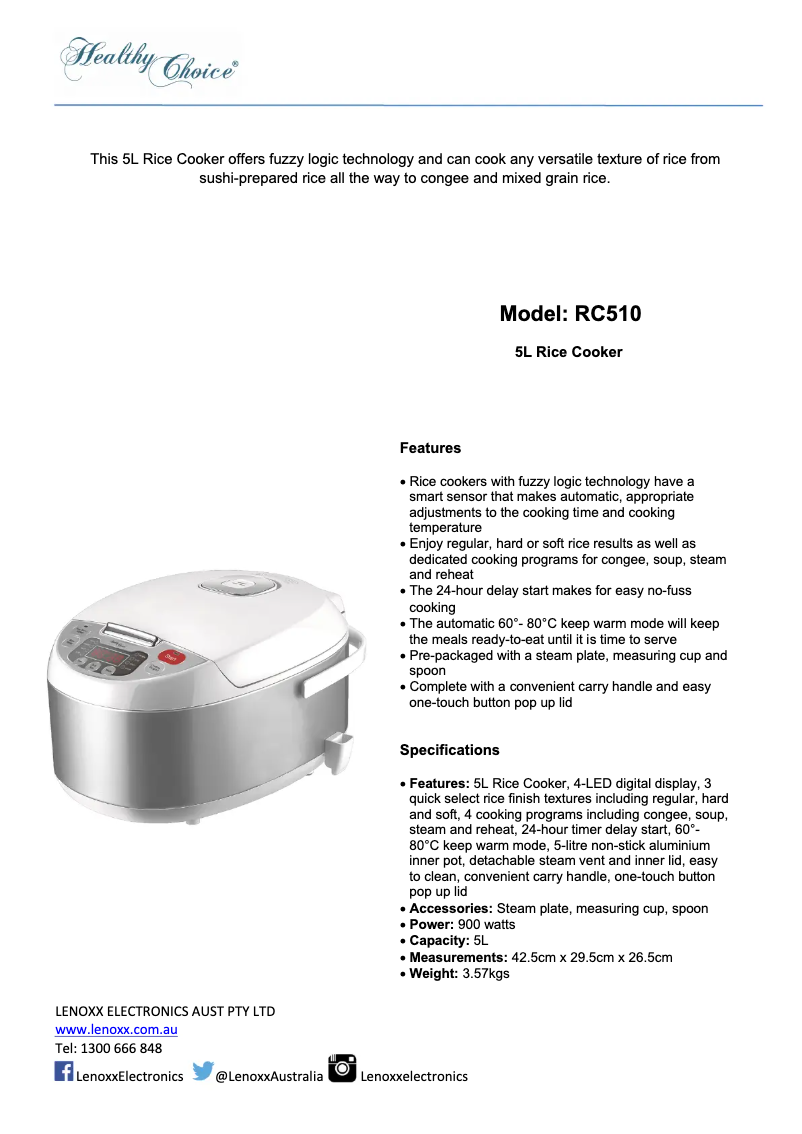 Image de la première page du manuel de l'appareil RC510