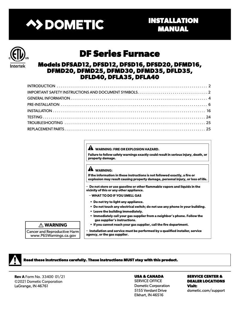Page n°1 - Manuel utilisateur Dometic DFMD 20121