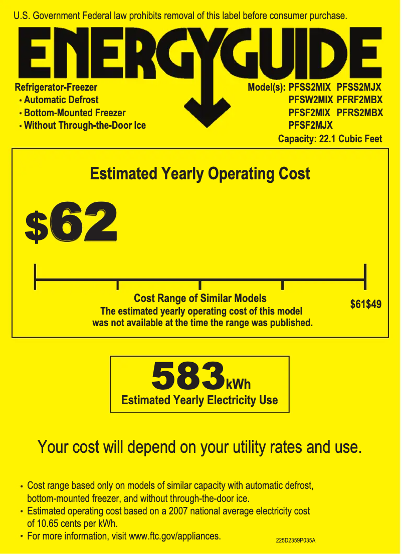 Page 1 de la notice Label énergétique GE Profile PFSW2MIXSS
