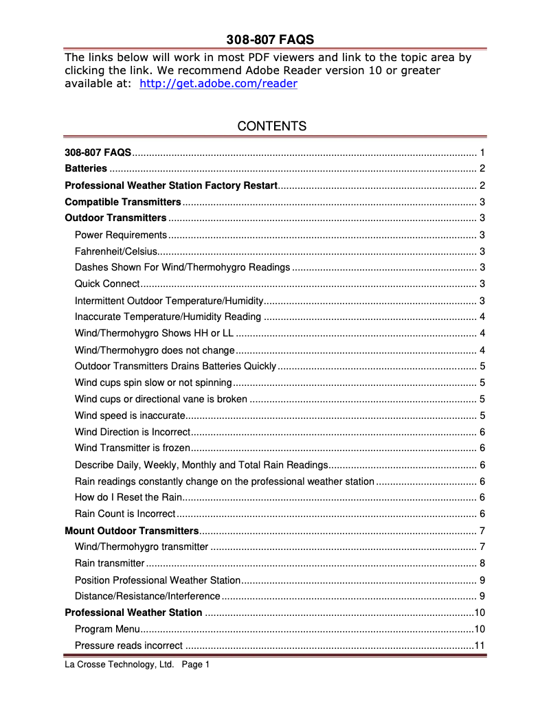 Page 1 de la notice FAQ La Crosse Technology 308-807