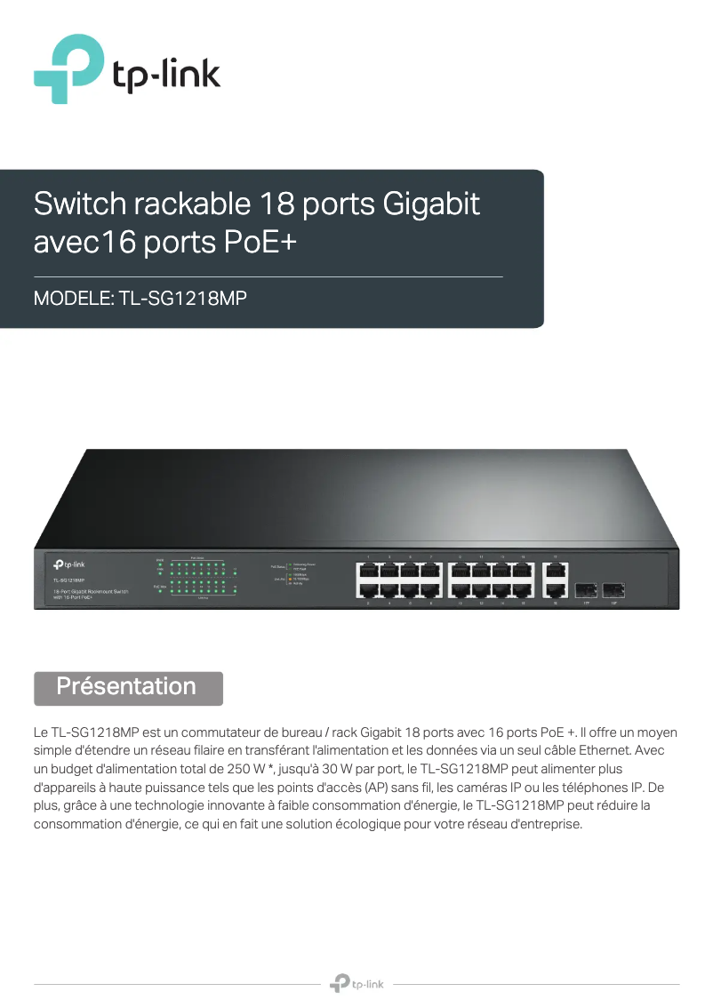 Image de la première page du manuel de l'appareil TL-SL1218MP