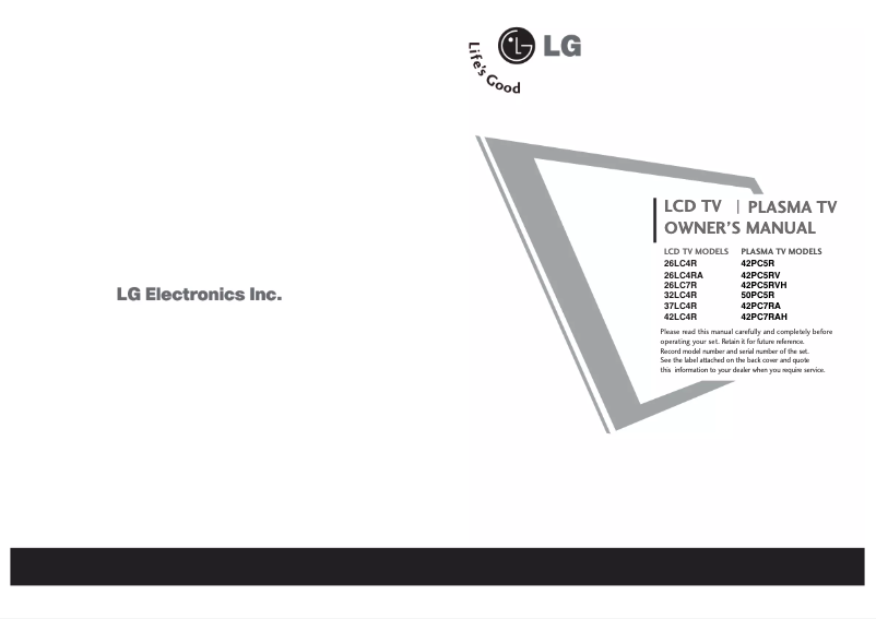 Page 1 de la notice Manuel utilisateur LG 42PC7RA