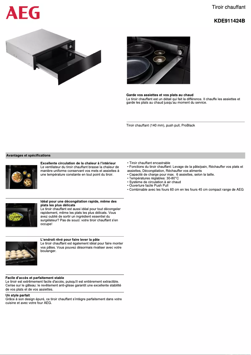 Page 1 de la notice Fiche technique AEG KDE911424B