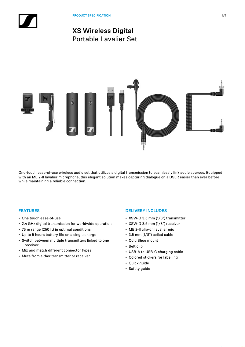 Page n°1 - Fiche technique Sennheiser XSW-D Mobile Cable
