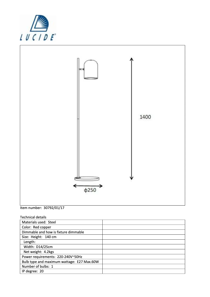 Page 1 de la notice Manuel utilisateur Lucide Bliny