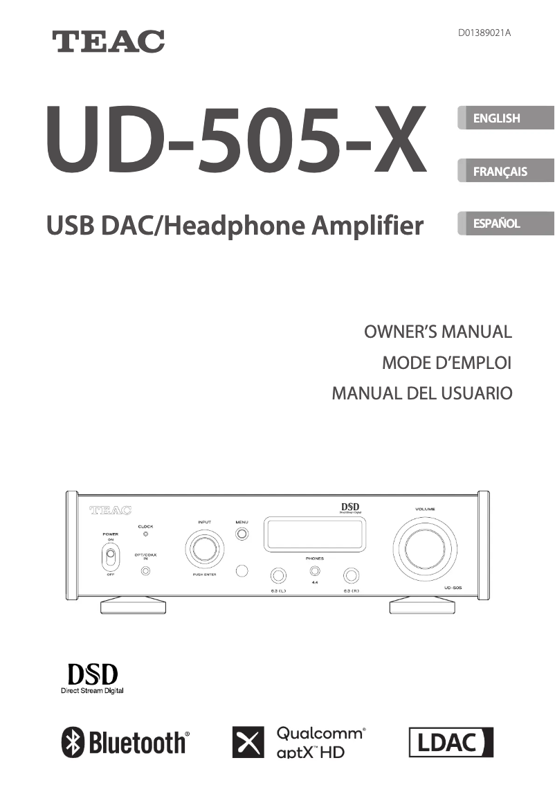 Page 1 de la notice Manuel utilisateur Teac UD-505-X