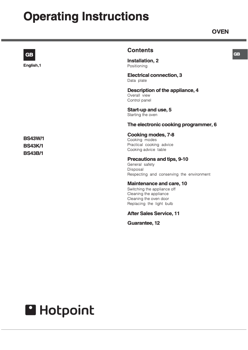 Página 1 del manual Manual de usuario Hotpoint BS43B