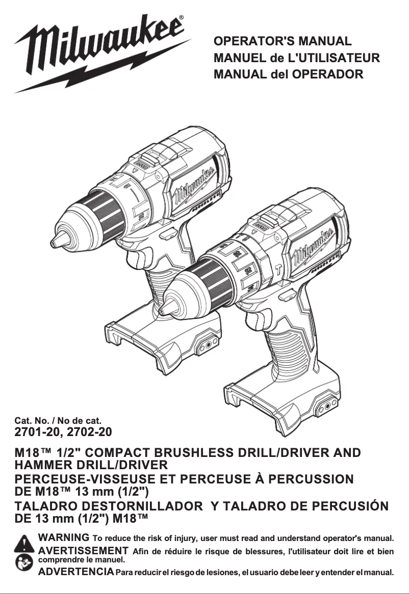 Page n°1 - Manuel utilisateur Milwaukee M18 2702-22CT