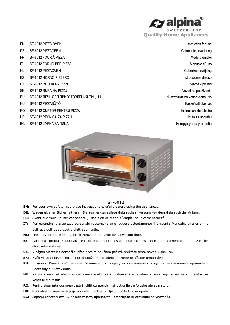 Page n°1 - Manuel utilisateur Alpina SF-6012