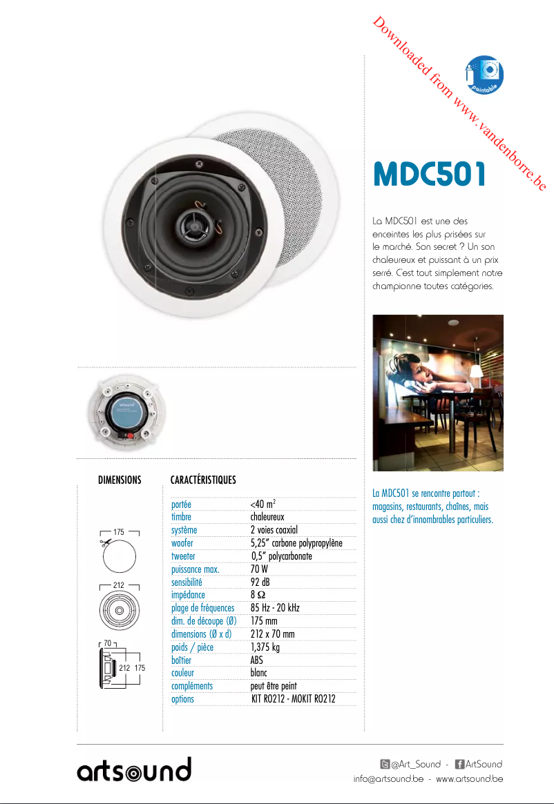 Page 1 de la notice Fiche technique Artsound MDC501