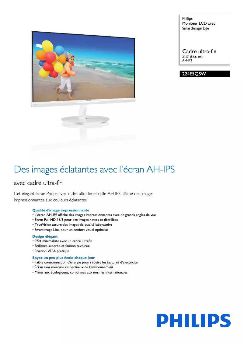 Imagen de la primera página del manual del dispositivo 224E5QSW