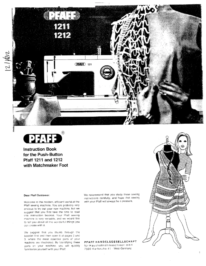 Page n°1 - Manuel utilisateur Pfaff 1212