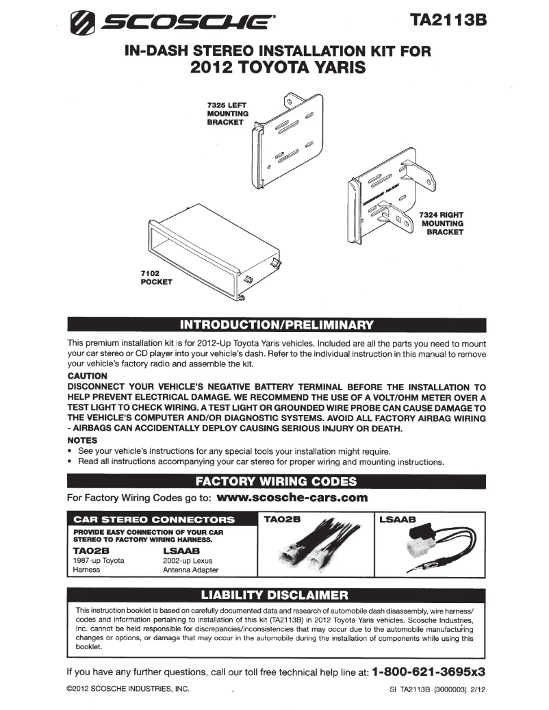 Page 1 de la notice Manuel utilisateur Scosche TA2113B