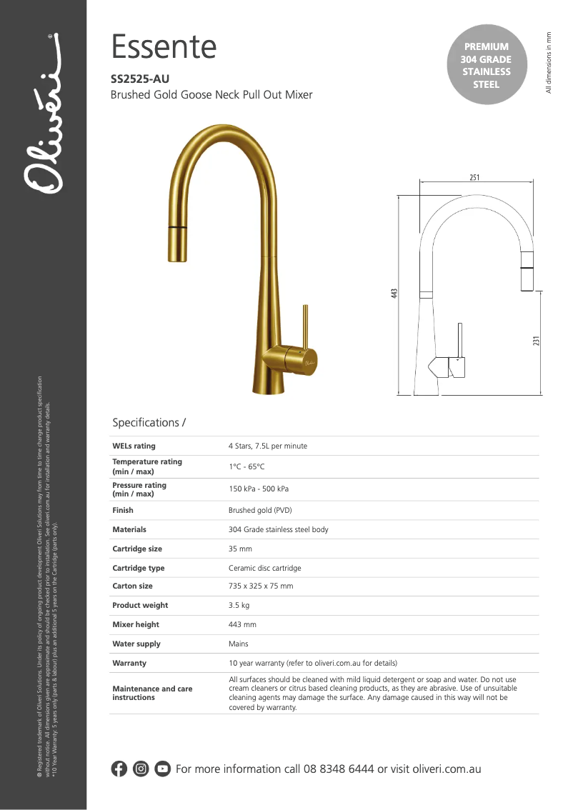 Page 1 de la notice Fiche technique Oliveri SS2525