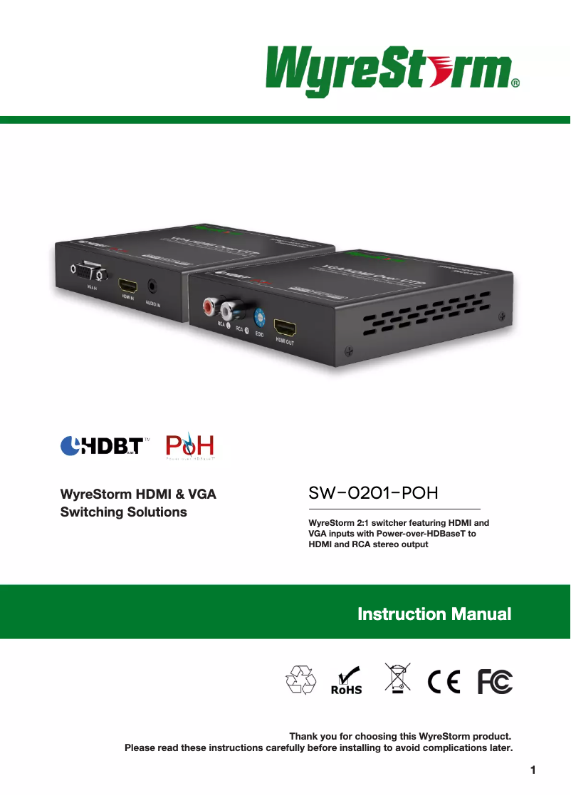 Page 1 de la notice Manuel utilisateur WyreStorm SW-0201-POH