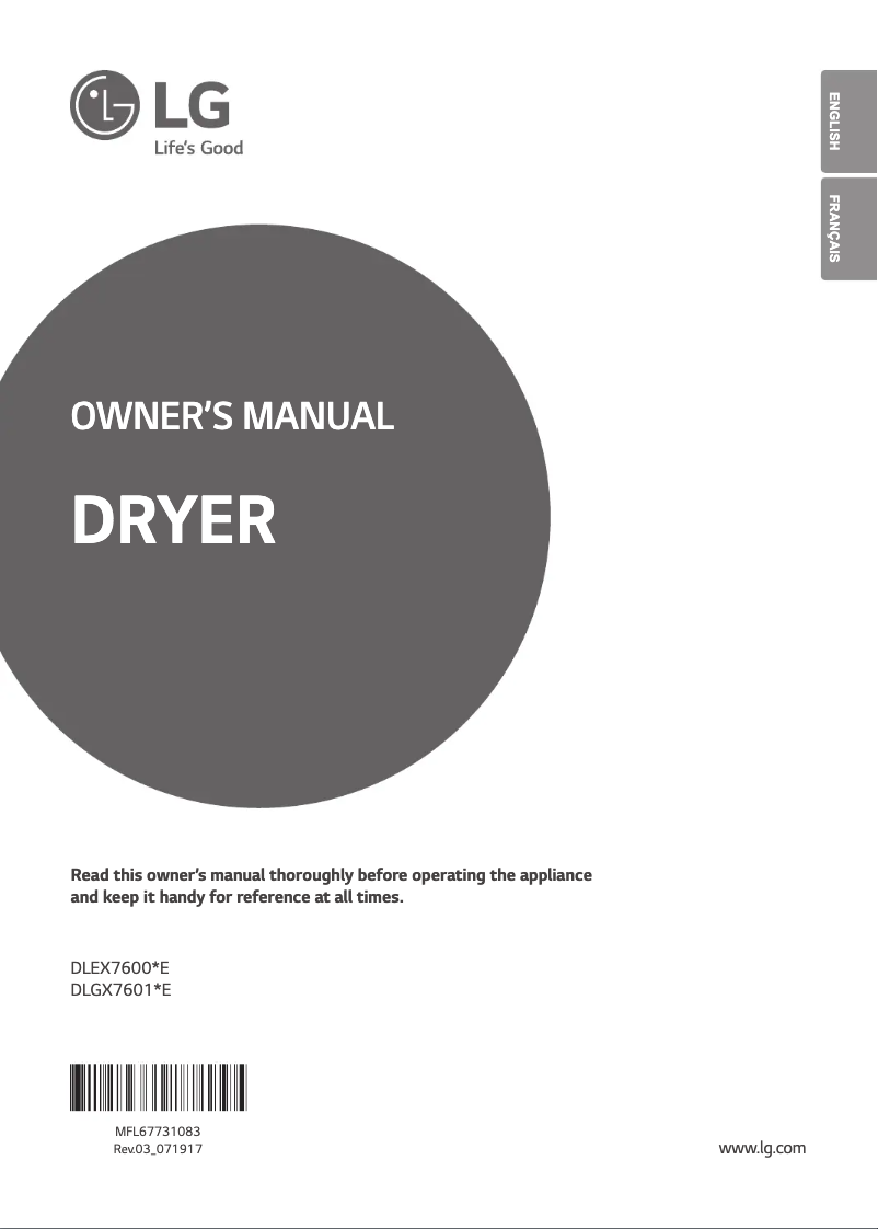 Page 1 de la notice Manuel utilisateur LG DLEX7600KE