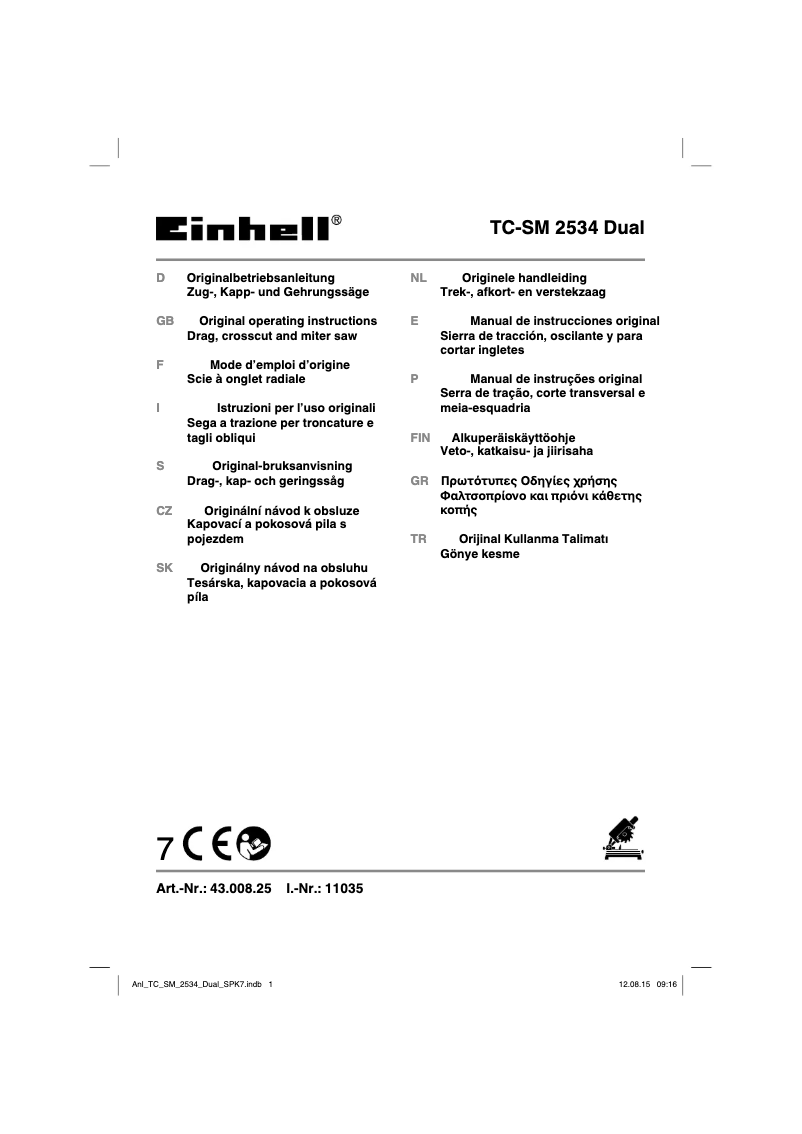 Page n°1 - Manuel utilisateur Einhell TC-SM 2534