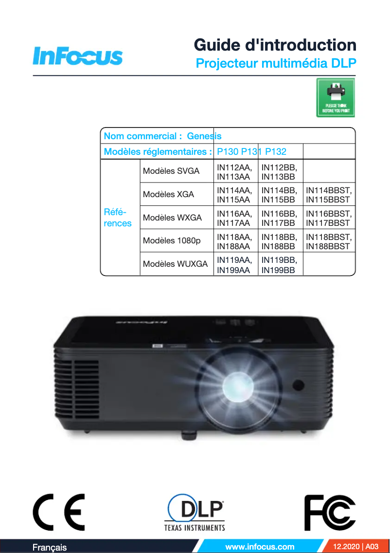 Page n°1 - Manuel utilisateur InFocus Genesis IN119AA