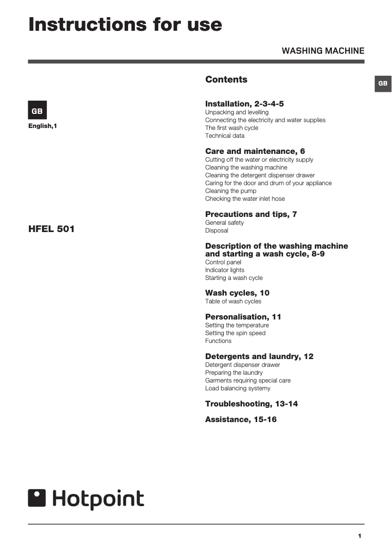 Image de la première page du manuel de l'appareil HFEL501P