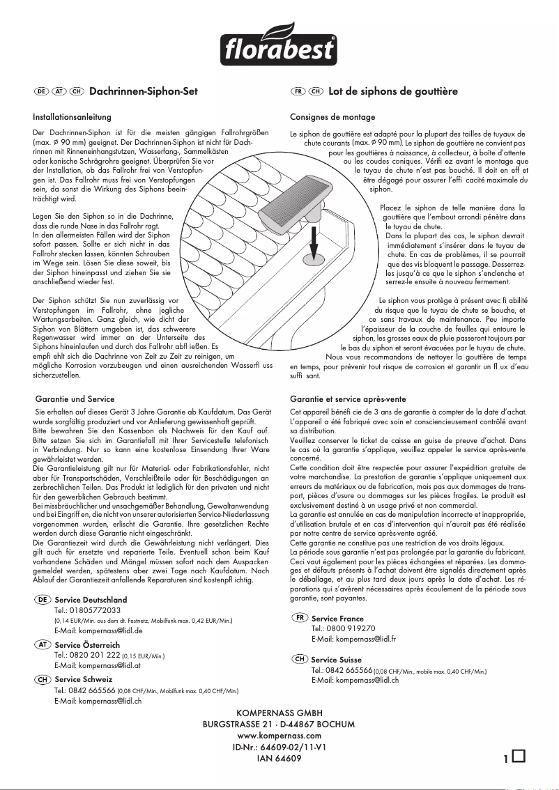 Page 1 de la notice Manuel utilisateur Florabest IAN 64609